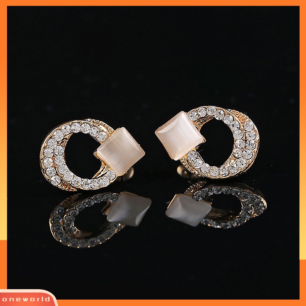 Fashion Anting Giwang Kristal Rhinestone Elegan Wanita Warna Emas 1 Pasang