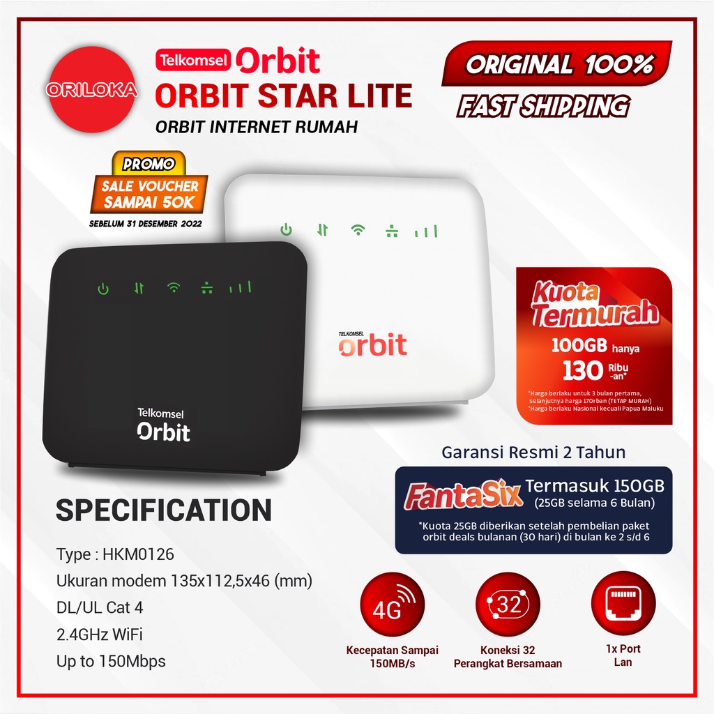 Modem Orbit HKM0126 Star Lite Router Free Paket 150GB - Garansi Resmi