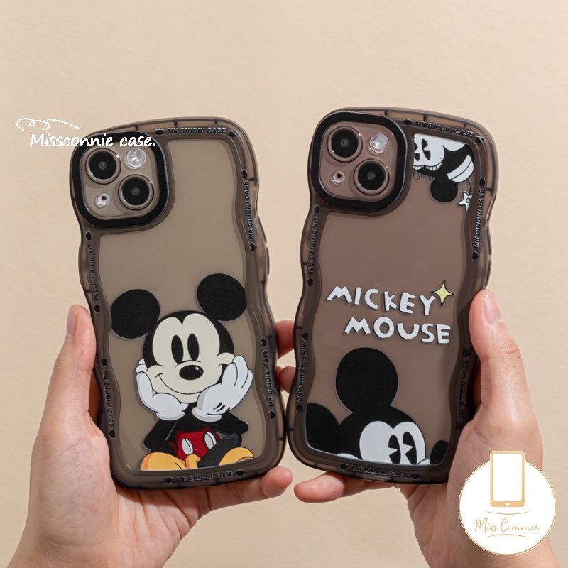 IPHONE Case Pasangan Kompatibel Untuk Iphone6 6s 87plus 11 Pro Max XR 14 13 12 Pro Max 14Plus X XS Max SE 2020 Wavy Edge Cute Kartun Mickey Mouse Soft TPU Phone Case