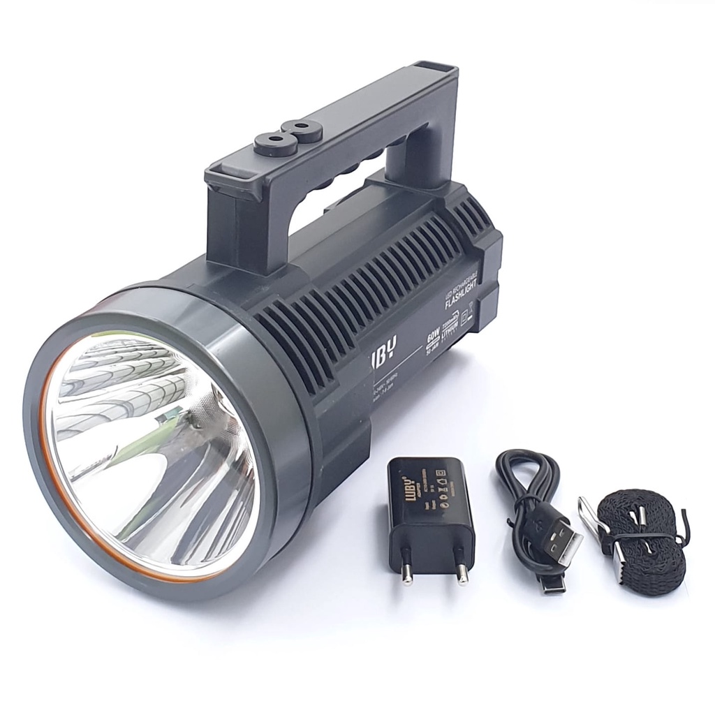 Luby Premium Quality Senter Led Jumbo 40w 60w 80w Cahaya PUTIH Rechargeable Led Flashlight