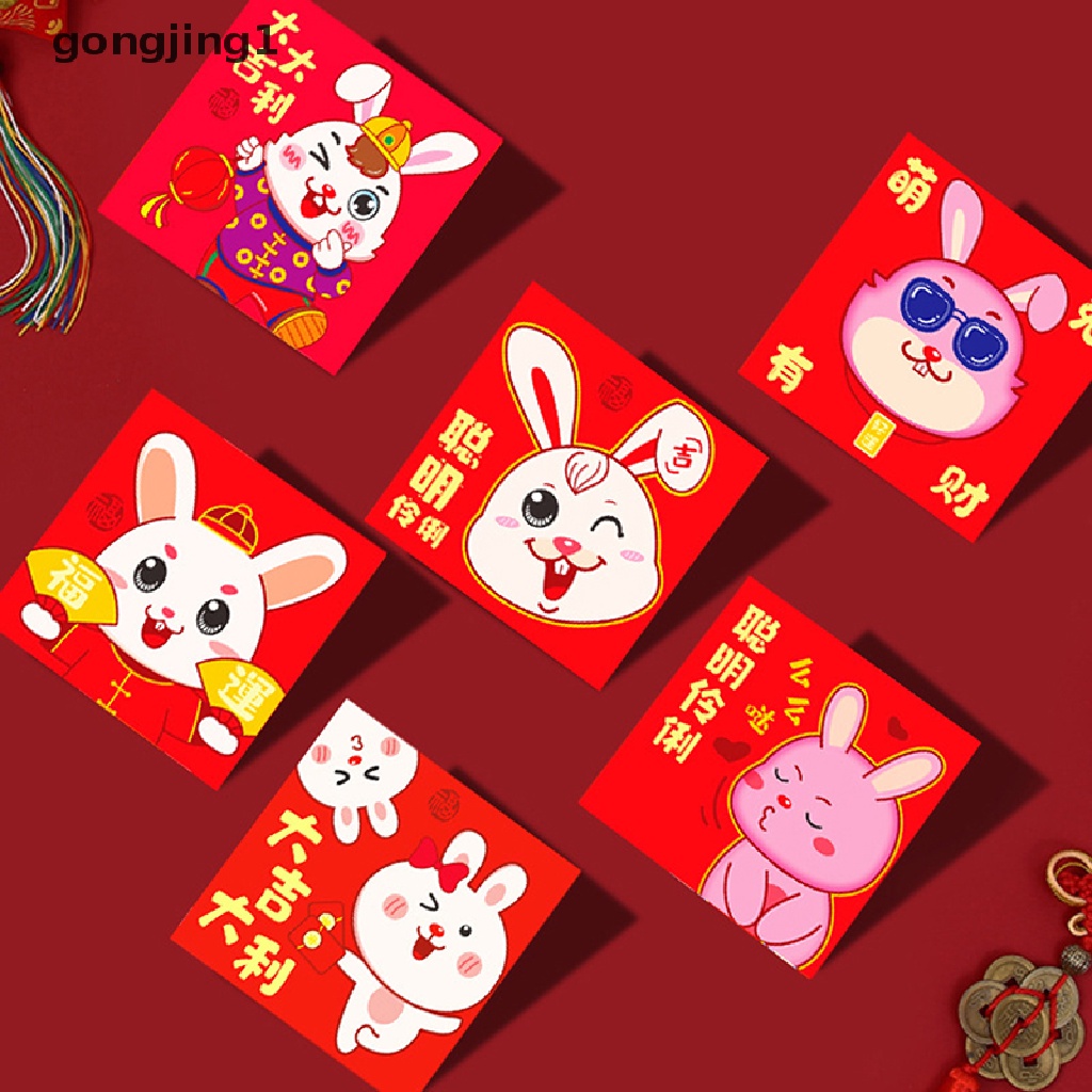 Ggg 6Pcs Year Of The Rabbit Spring Festival Tahun Baru Menebal Amplop Merah Lucu Beruntung Money Packet Amplop Merah Imlek Untuk Tahun Baru Greegs ID