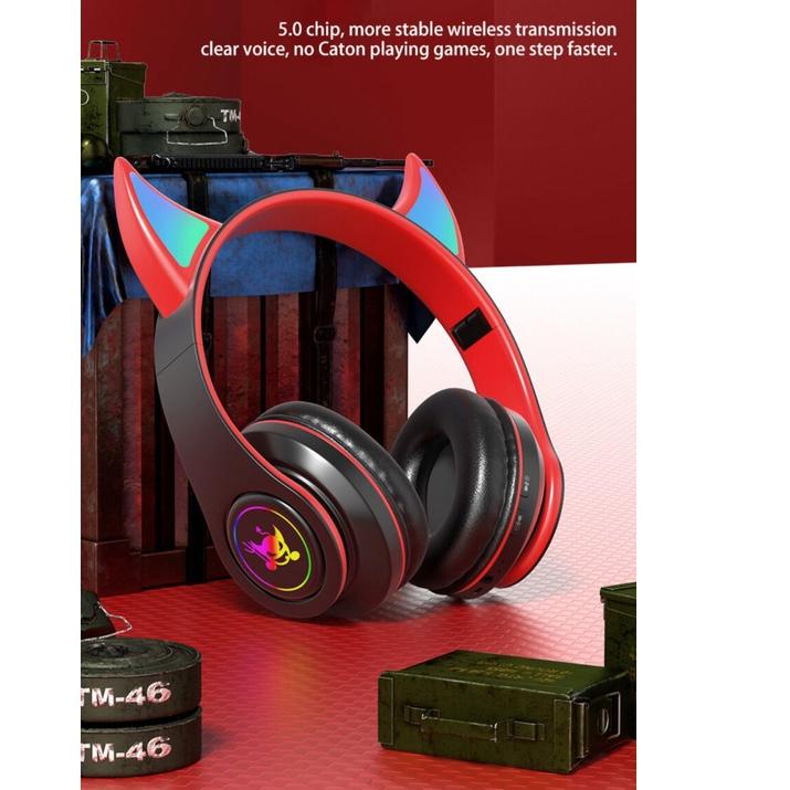 Termurah BRY11 // SY39 Headphone Gaming Telinga Kucing Kucing Setan Kecil Hitam Baru dengan Mikrofon