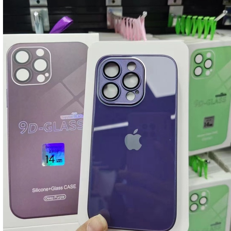 New Dark Purple!! Case iPhone 9D Kaca Belakang Anti Ledakan Dengan Lensa film Pelindung Untuk iPhone 14 13 12 11 Pro Max 13 Pro Max Bingkai Silikon Kaca hard shell