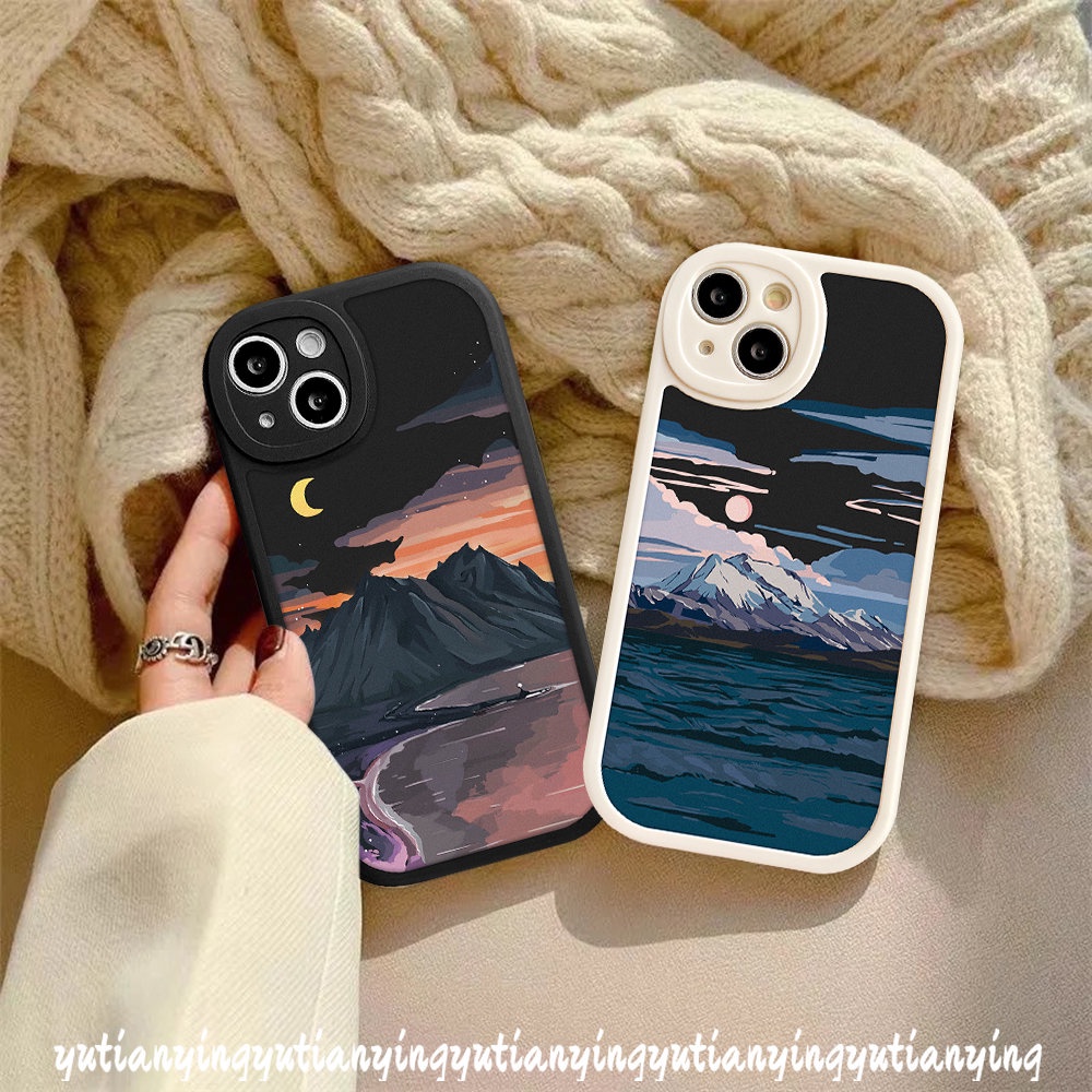 IPHONE Casing Hp Kompatibel Untuk Iphone7 8 6 6s Plus 11 Pro Max13 12 14 Pro Max14 Plus XR X XS MAX SE 2020 Pemandangan Matahari Terbenam Soft TPU Snow Mountain Lovers Cover