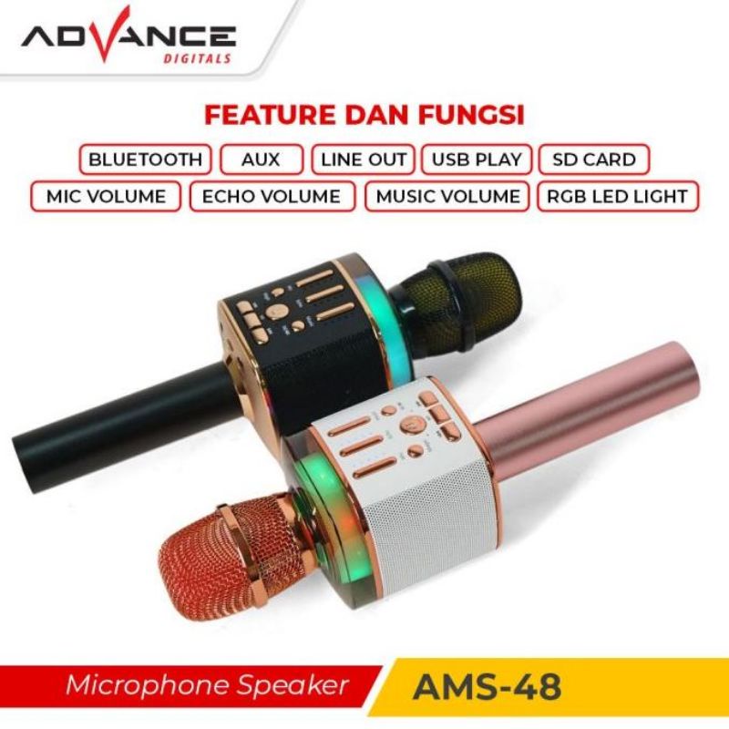 Mic Speaker Advance AMS-18 / AMS-08 / AMS-28 / AMS-38 / AMS-48 / AMS-321 Bluetooth Portable / Speaker Mic Bluetooth karaoke ams18 08 28 38 48 321 Microphone Speaker Oke