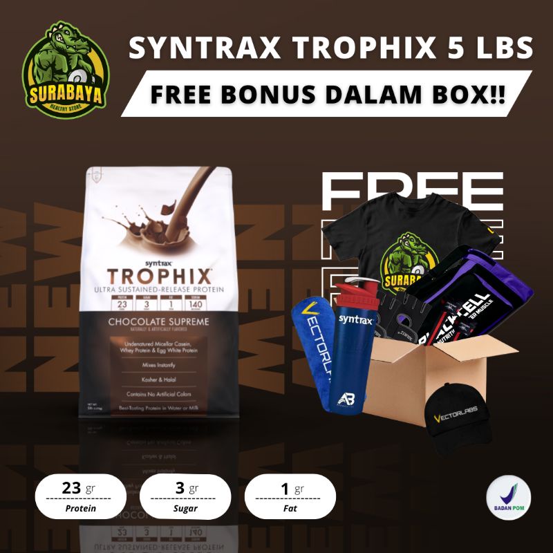 Syntrax Trophix 5 Lbs BPOM Susu Puasa Ultra Sustained Release Whey Protein Concentrate Blend Micellar Casein Egg Albumin Non Isolate