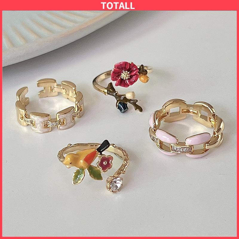 COD Cincin Model Terbuka Bahan Alloy Desain Bungaburung Hias Berlian Imitasi Untuk Wanita Aksesori Cincin Serbaguna-Totall