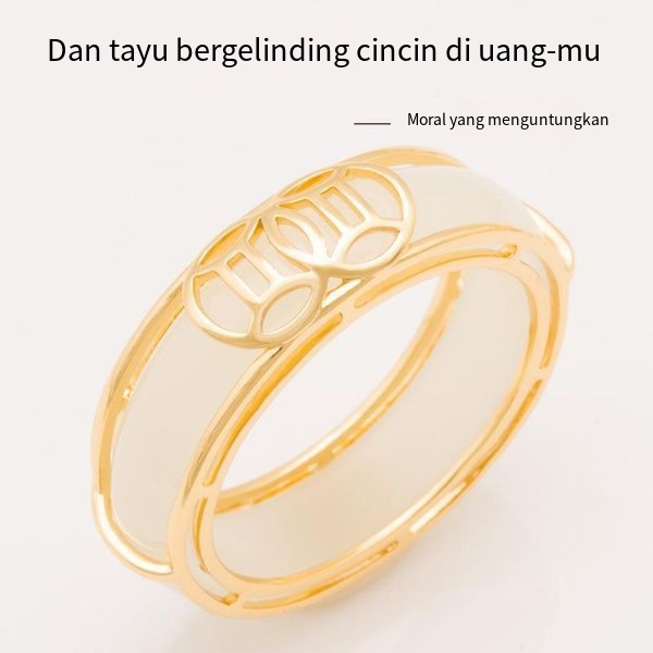 HZP Cincin Giok Mewah Ringan Cincin Emas 18k Cincin Giok Hetian Cincin Pasangan