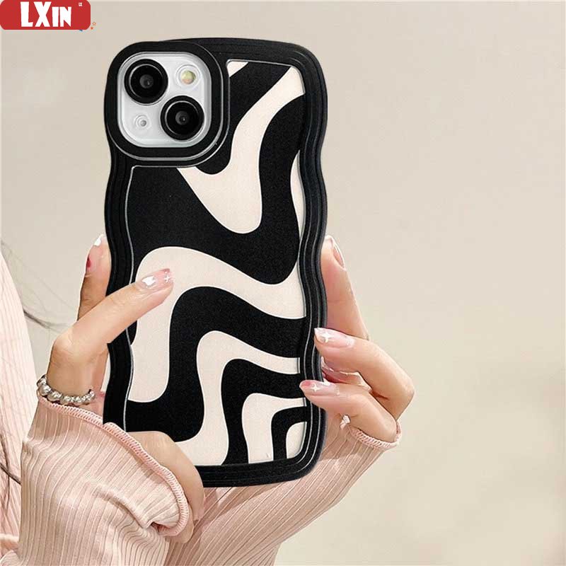 Casing Baru Realme 10 C33 C30 C31 C35 C21Y C25Y C21 Realme C11 C25 C17 C15 C12 C3 C2 Realme 8i 7i 5 5i 6i 7 Pro Hitam Dan Putih Bergelombang Wave Edge TPU Phone Case Cover DQ