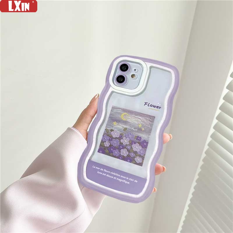 New Case Realme 10 C33 C30 C31 C35 C21Y C25Y C21 Realme C11 C25 C17 C15 C12 C3 C2 Realme 8i 7i 5i 6i 7 Pro Lukisan Cat Minyak Bunga Ungu Gelombang Tepi TPU Phone Case Cover