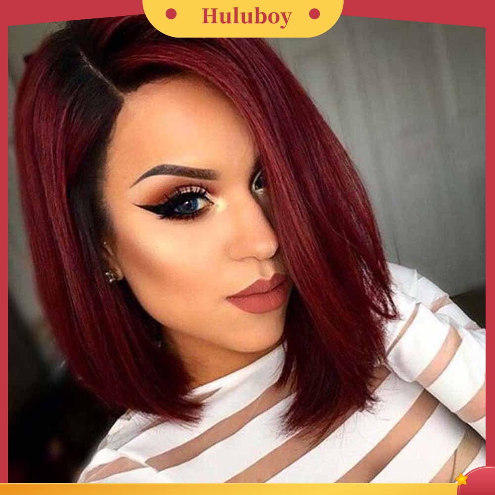Wig Rambut Lurus Warna Merah Gradien Matte Bahan Serat Suhu Tinggi Untuk Wanita