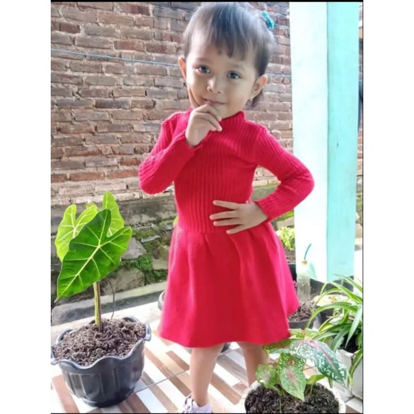 Dress Rajut ZASMINE 2-3 Tahun Blouse Rajut Anak Perempuan Turtle Nek Lengan Panjang