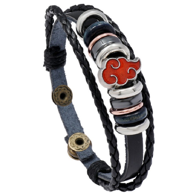 [Z H Jewelry] Fashion Pria Naruto Kulit Gelang Stainless Steel/Aksesoris Perhiasan Pesta 18.5CM~21.5CM