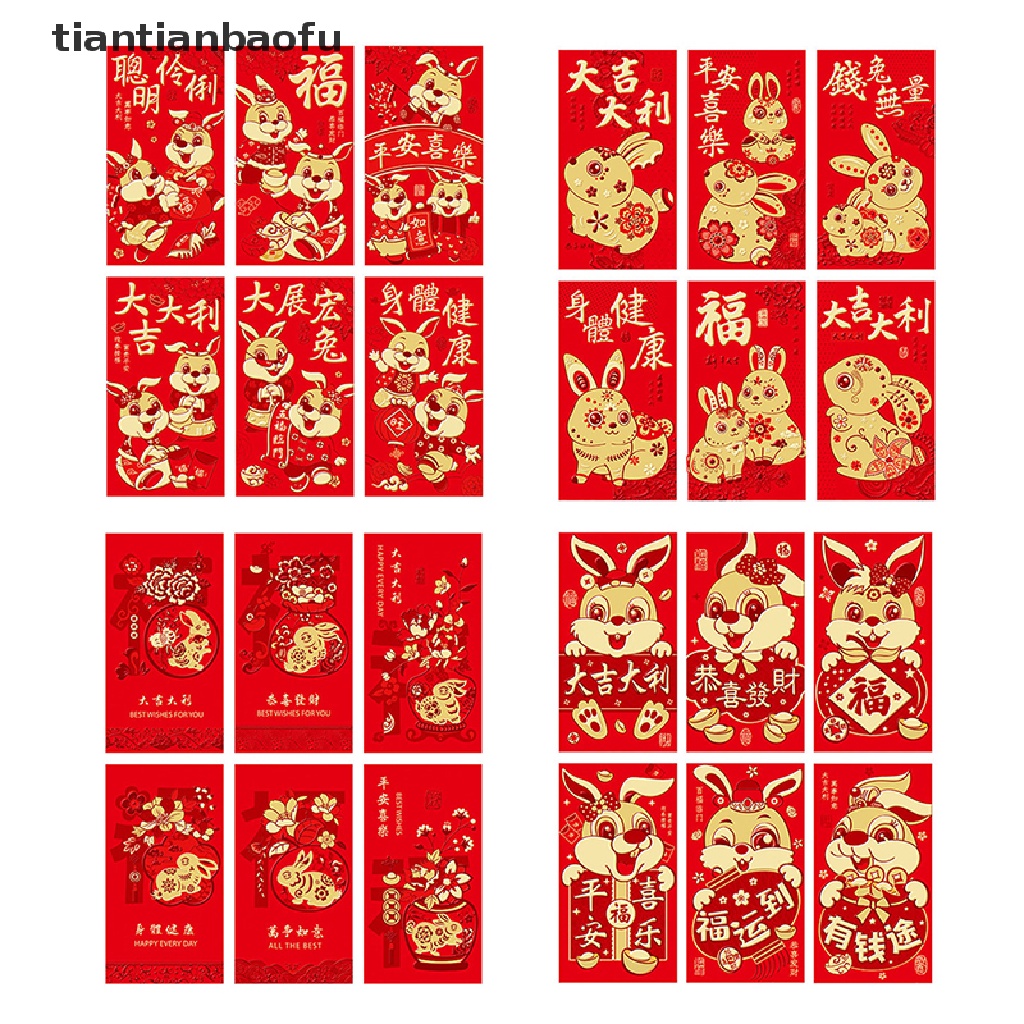 [tiantianbaofu] 6 Pcs Kartun Anak Uang Packing Tas Amplop Merah Festival Musim Semi Hongbao Butik