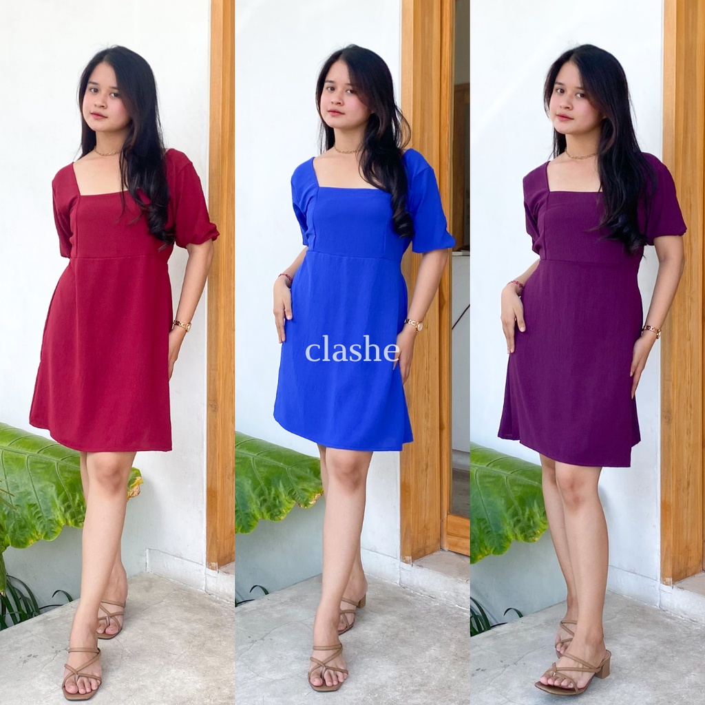 Dress Cantik Kekinian Gaun Wanita Dewasa Crinkle Airflow Anti Lecek Korean Style Terbaru Ootd Fiona Dress by Clashe