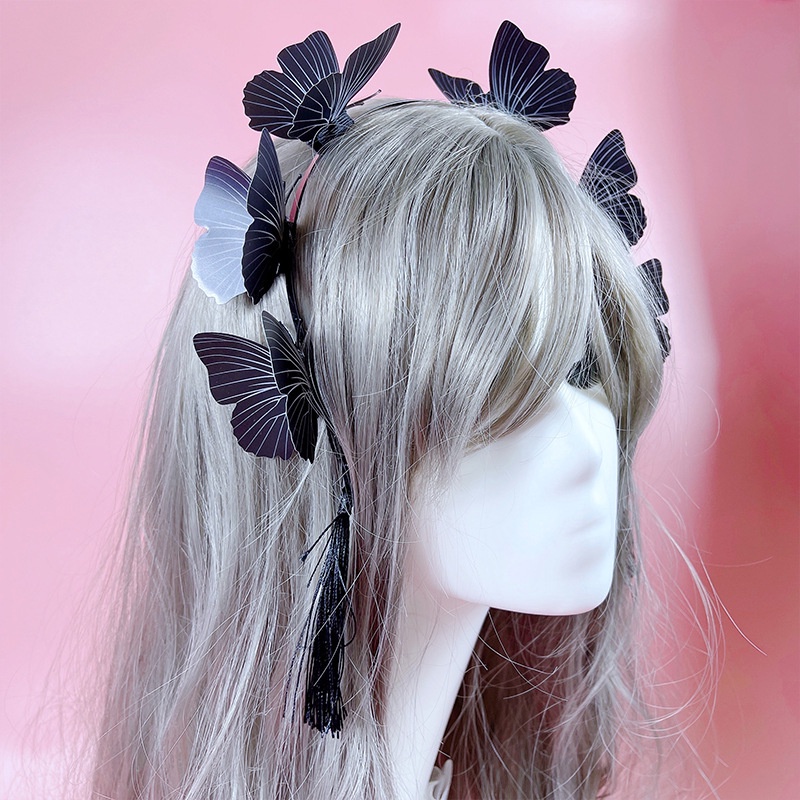 HBKH headband kupu-kupu hitam bleack butterfly kupu bando cosplay tassel lolita gothic