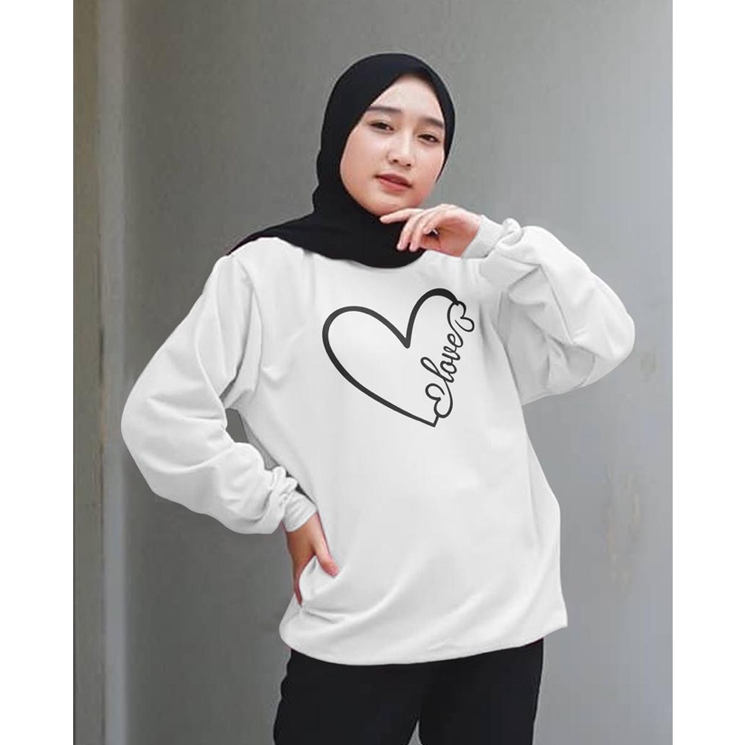 Kaos Lengan Panjang BENTUK LOVE / Kaos Sweatshirt / Atasan Wanita / Atasan Wanita Lengan Panjang