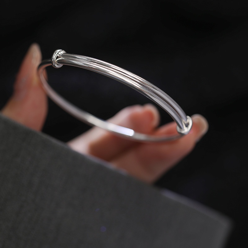 We Flower Klasik Glossy Silver Bangle Gelang Untuk Wanita Pria Minimalis Polos Bulat Gelang Adjustable Metal Wristband Jewelry