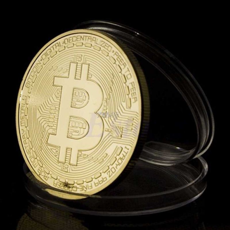 Gold Plated Bitcoin Miniatur Mainan Pajangan Koin Crypto Kado Hadiah