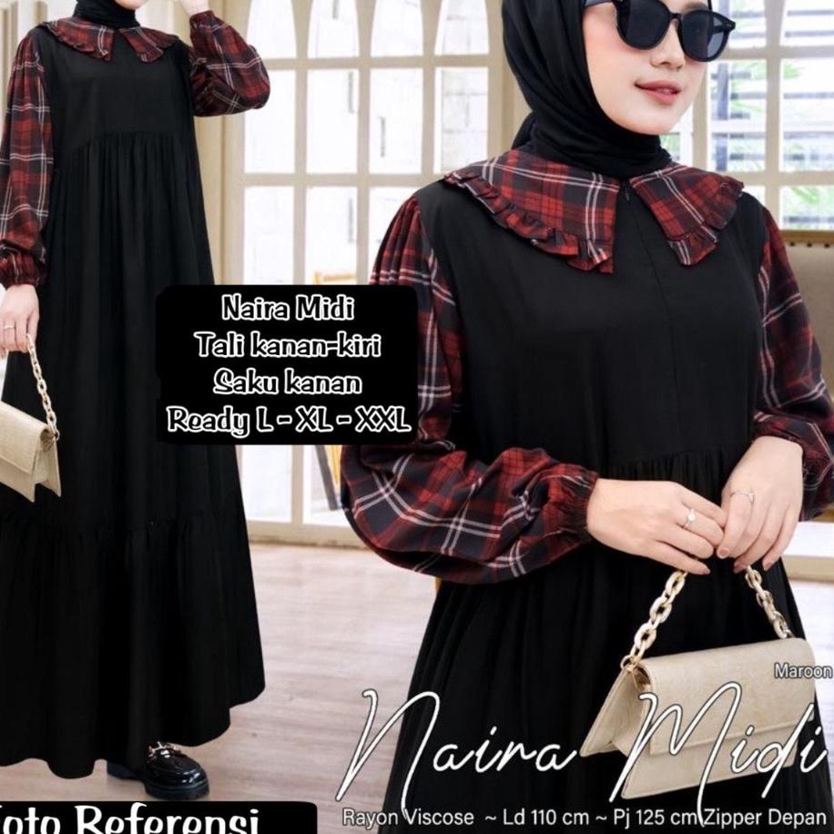 Hot 민 NAIRA / ADELIA / DELISA / ADELA / KIRANA MIDI SIZE L XL XXL - DRESS RAYON KOMBINASI MOTIF - DR