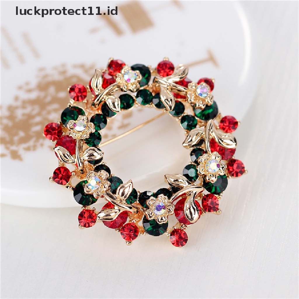 /Fashion Hot// Fashion Hot// Perhiasan Kristal Panas Bulat Garland Natal Bros Pin Hadiah Pesta Santa Claus.