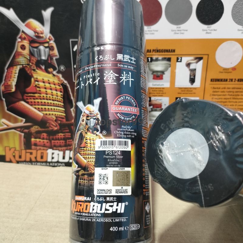 Pilok Pilox Cat Samurai Premium Silver PS124 400ml Cat Semprot Samurai Paint Kurobushi Aerosol