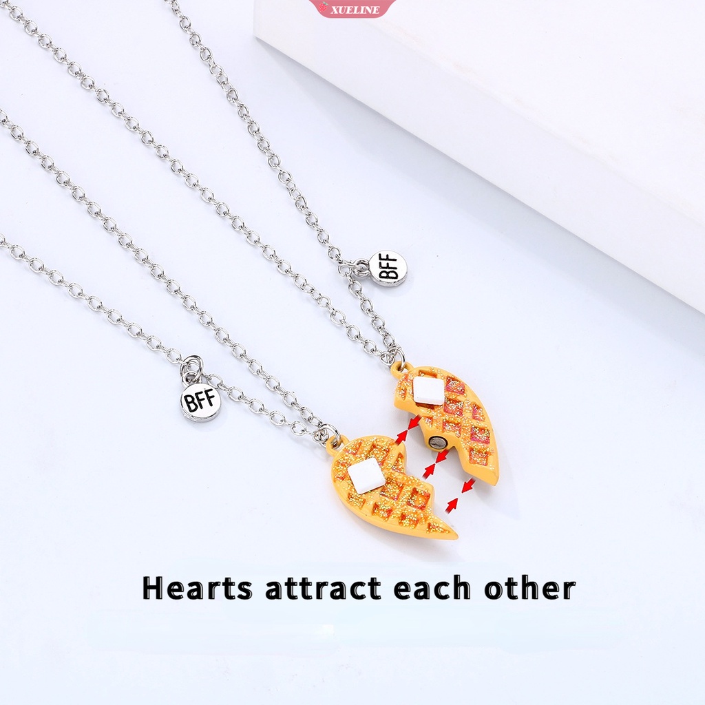 2 Pcs/set peach Berbentuk Hati Taburan Emas cookies Liontin Sahabat zinc alloy Kalung Untuk Anak Anak Perempuan Persahabatan Perhiasan Hadiah [ZXL]