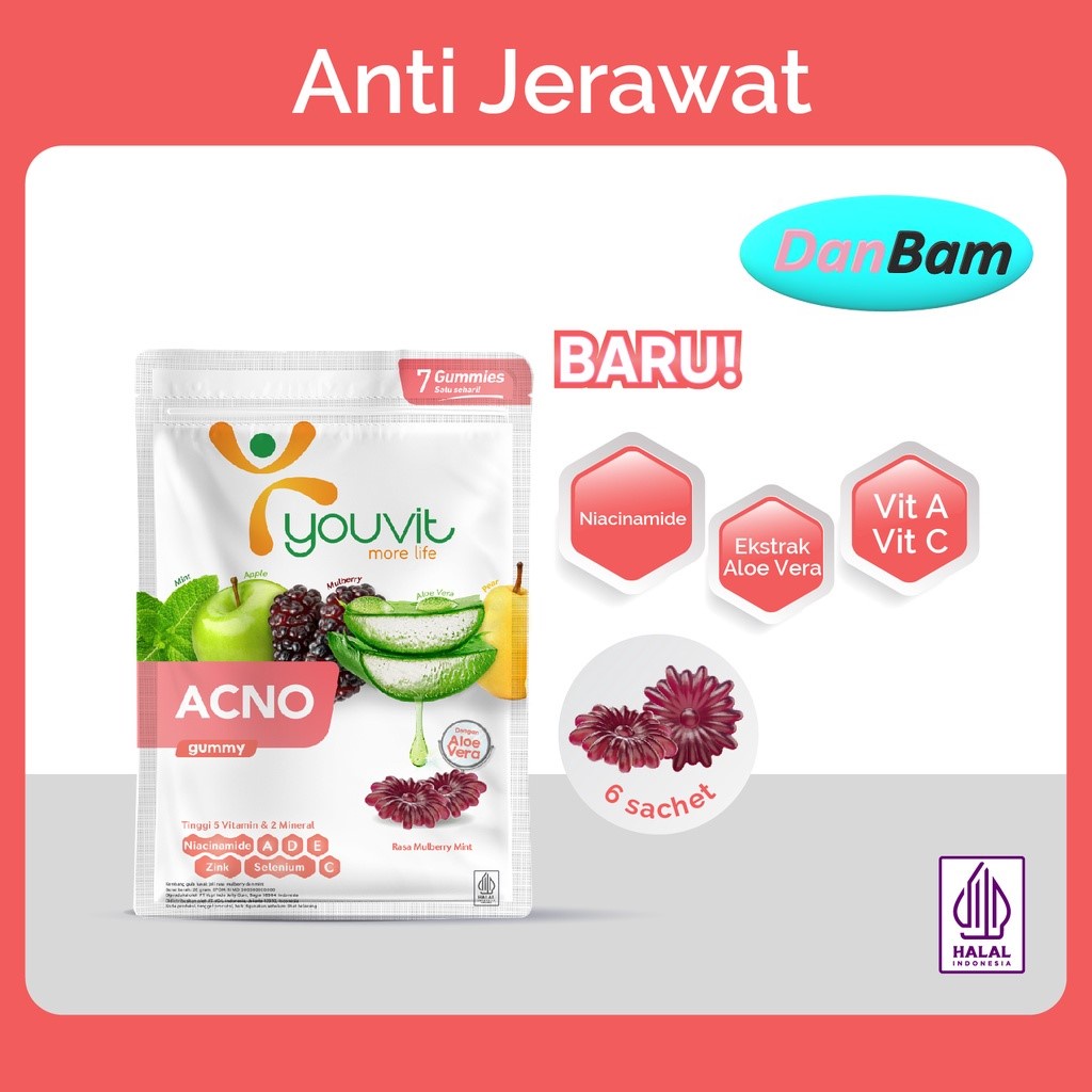 Youvit Acno 1 Sachet dengan Niacinamide, Aloe Vera untuk Jerawat