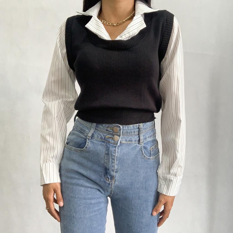 [LUXE.DLABEL] - E78 TOP [ Atasan Rajut Wanita Atasan Rajut Import wanita Atasan lengan panjang rajut Kaos wanita Vest wanita Atasan Wanita Atasan Halter tank Korea wanita Korean top Croptop Croptee Atasan perempuan Top premium quality]