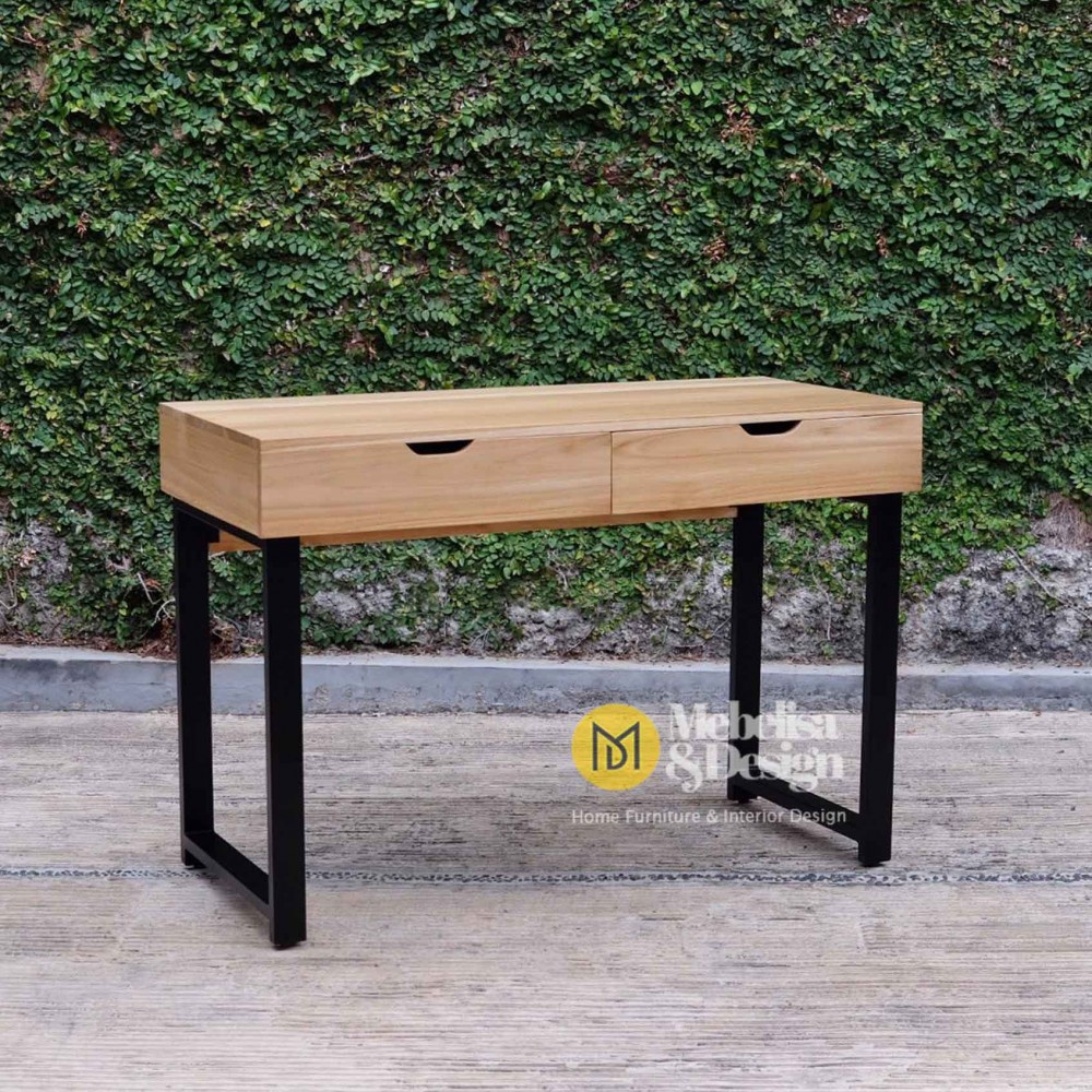 Meja Konsol Kayu Jati Industrial Kaki Besi Stainless