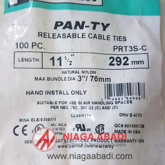 

Panduit Nylon Cable Ties L: 292mm W: 4.8mm PAN-TY PRT3S-C 100 pcs UL