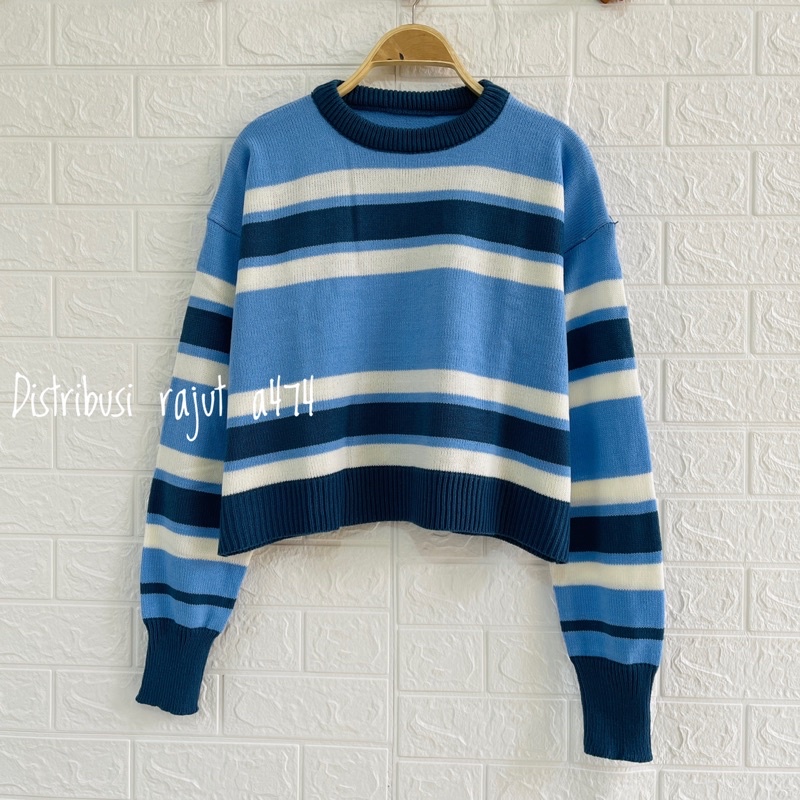 BICA KNITS SWEATER RAJUT CROP OVERSIZE MOTIF STRIPY BLASTER