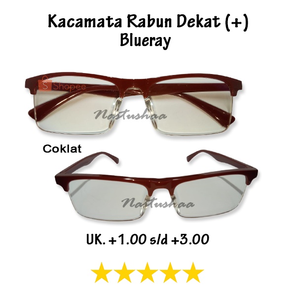 KACAMATA BACA PLUS [+] UK. +1.00 S.D +3.00 MODEL BINGKAI SEMI RIMLESS LENSA TRANSPARAN BLUERAY UNISEX NOCASE