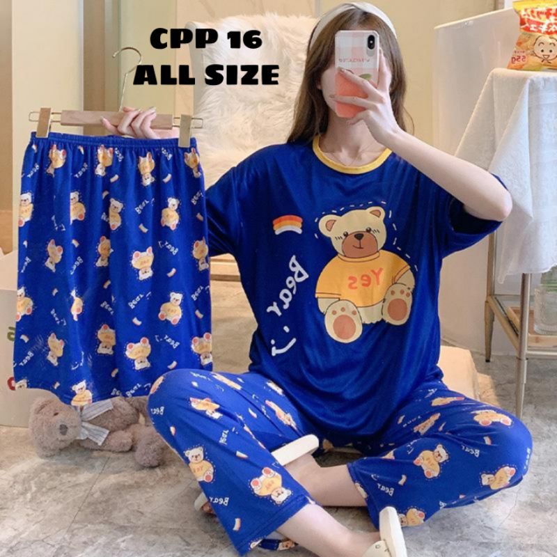 Piyama Dewasa 3 in 1 Setelan Import Babydoll