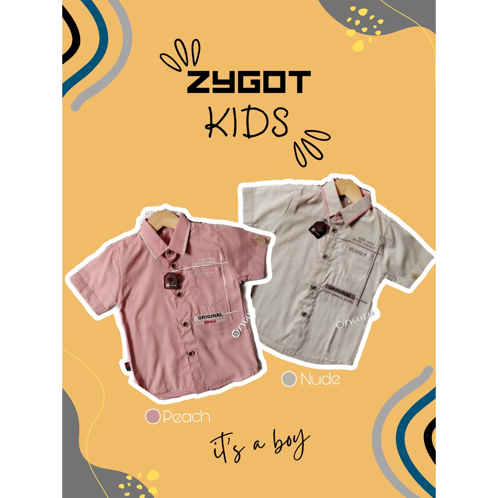 Zygot - Baju Hem/Kemeja Anak Laki-Laki Lengan Pendek Motif Writing Humble Bahan Cotton
