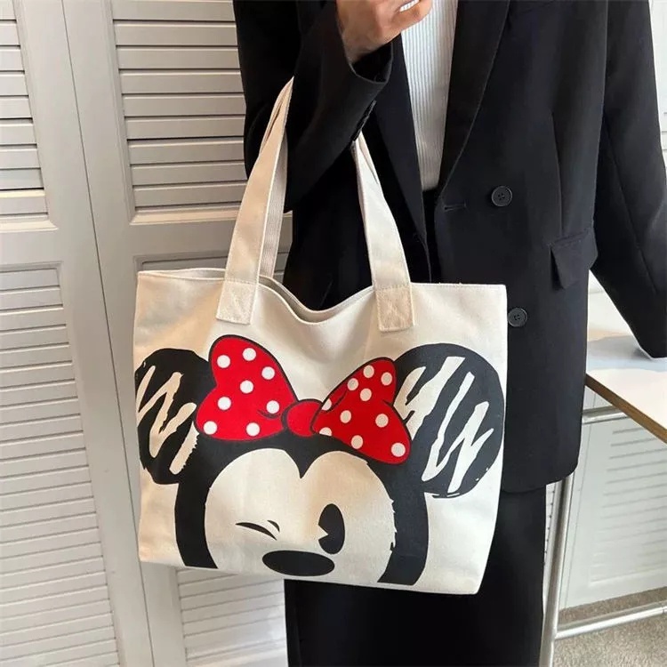 Tas Tote Mickey Minnie - Tas Bahu Kanvas Wanita Korean Style - Tas Tote Bag Terbaru - Tas Tangan Kasual - Tas Tote bag Kapasitas Besar - Tote Bag Multifungsi - Tote Mickey Minnie