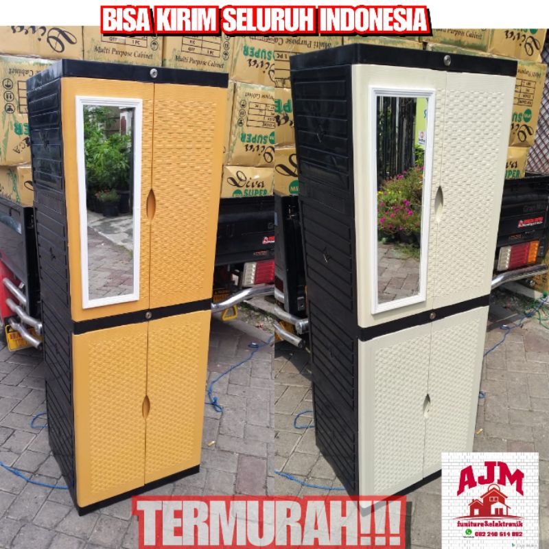 PROMO  lemari plastik kaca + kunci mini/ lemari plastik kaca / lemari DIVA MINI SUPER / lemari pakai