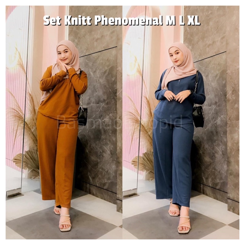 Setelan Knitt Phenomenal Wanita One set knit Rib Wanita Kekinian Oneset Kenit Premium Setelan Tunik dan Kulot Polos Busui Set Blouse Terlaris Terlaku Termurah Terbaru