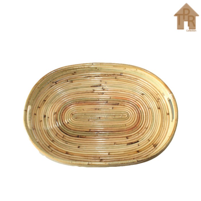 Rotan - Set Nampan Baki Tray Oval Natural Gloss Rotan Utuh 2 PCS.