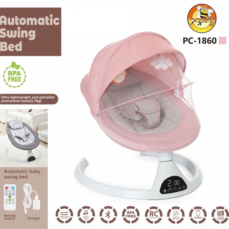 pacific automatic swing bed / bouncer ayunan elektrik bayi / bouncher bayi perempuan pink preloved l