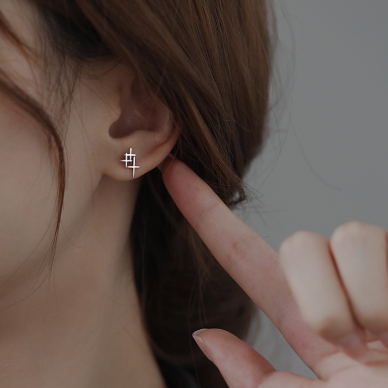 We Flower Bergaya Retro Perak Bintang Stud Anting Untuk Wanita Pria Unisex Fashion Geometris Salib Anting Perhiasan Hadiah