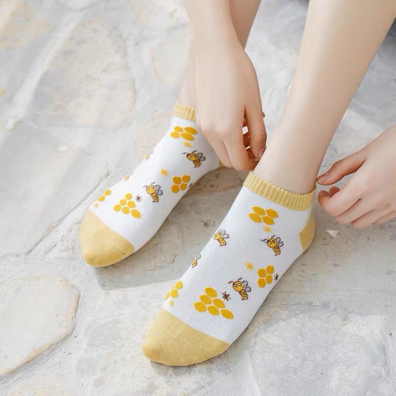 Kaos Kaki Motif Yellow Bee MF Pendek Kaos Kaki Lucu anak Dewasa Ankle Socks kaus Kaki Pendek Kaos Kaki Motif Lucu Dewasa pria wanita