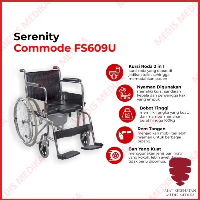 GOJEK ONLY Kursi Roda 2in1 Serenity FS609U Wheel Chair Toilet BAB Commode 2 in 1 FS 609 U