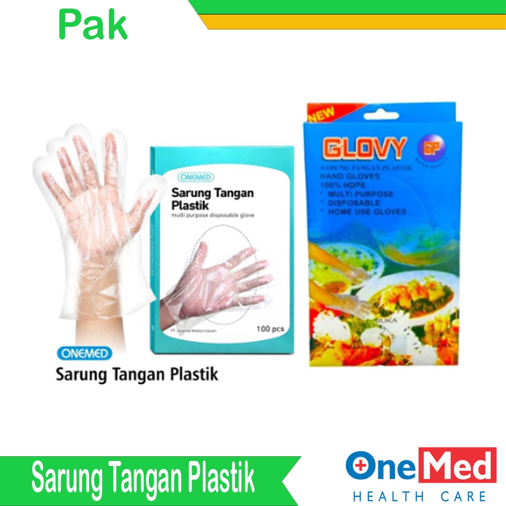 Alkes Pasar Pramuka Sarung Tangan Plastik Onemed & Glovy Box Isi 100 Pcs