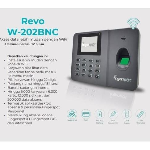 Mesin Absensi Fingerspot Revo W-202BNC (Wifi + Battery)