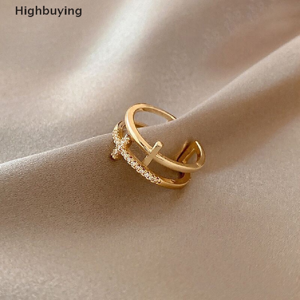 Hbid Cincin Jari Telunjuk Terbuka Zirkon Kedip Silang Ganda Untuk Wanita Fashion Perhiasan Hadiah Glory