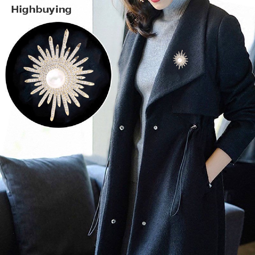 Hbid Fashion Elegan Mutiara Berlian Imitasi Matahari Bunga Bros Untuk Wanita Coat Lapel Brooch Pin Aksesoris Glory