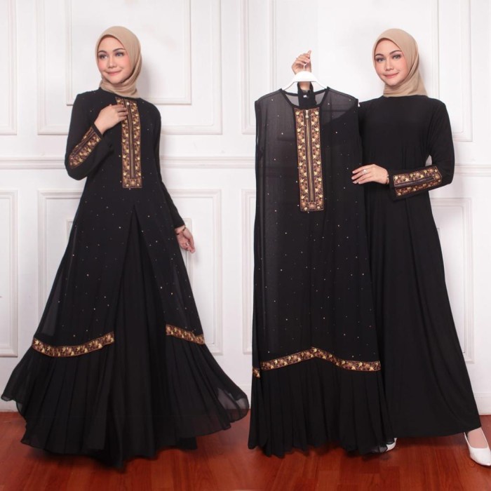 Abaya GAMIS ABAYA TURKEY JUBAH TWO IN 1 TERBARU 2022 kode#jubah04 - Hitam, M(I6X0) Abaya remaja tang