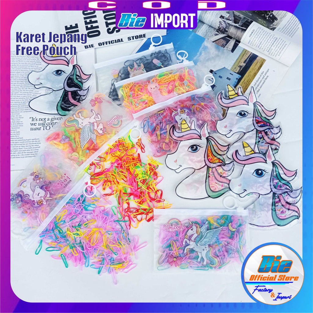 Ikat Rambut Karet Jepang Free Pouch Unicorn Impor Best Seller