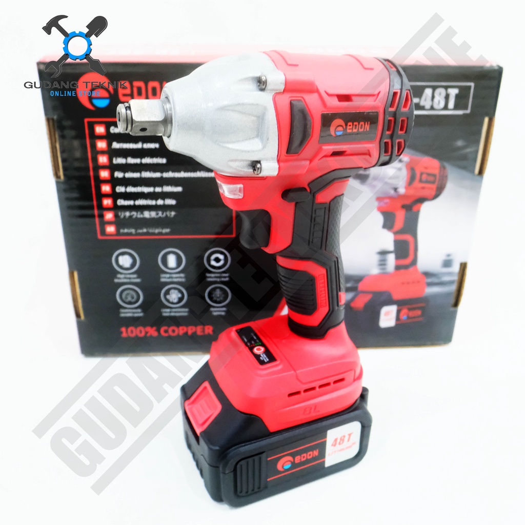 Impact Wrench CORDLESS ED-48T 48V EDON / Mesin Pembuka Buka Pengencang Baut BATERAI BATERY 48 Volt ED48T EDON